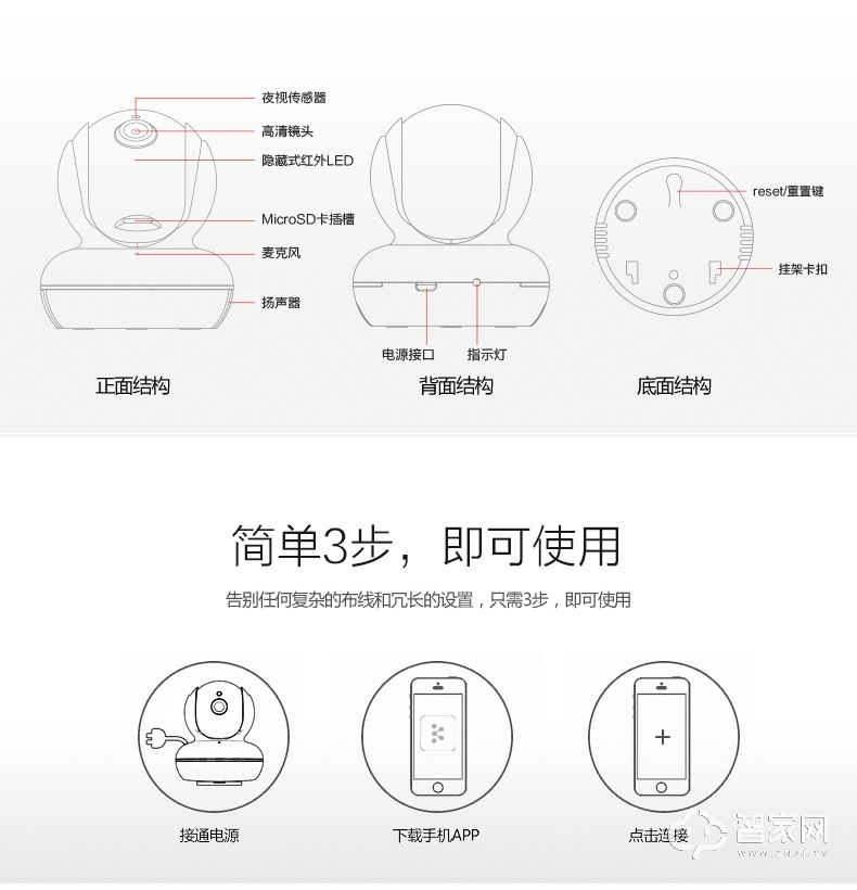 控客智能摄像头 高清夜视智能wifi网络摄像机