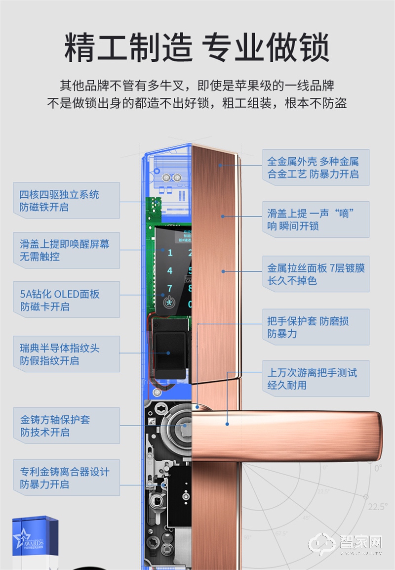 科林施智能锁 智尊K3防撬报警远程手机APP 