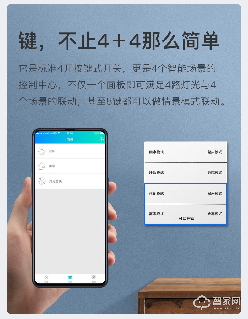 向往开关控制面板zigbee K8家用远程无线遥控智能墙壁灯光