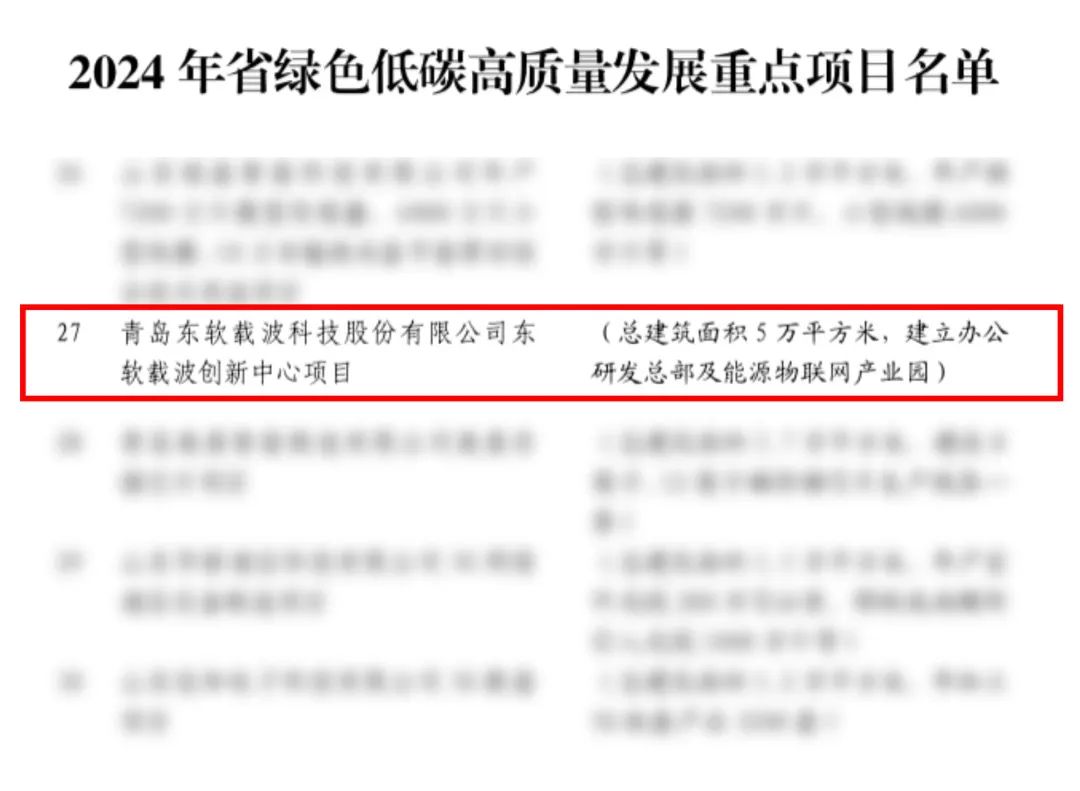 喜报！东软载波创新中心项目入选“2024年山东省绿色低碳高质量发展重点项目名单”和“青岛市2024年